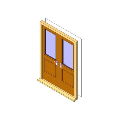 Double door with detailed glass panels
