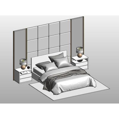 Master suite bed with panel wall