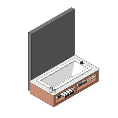Rectangular bathtub with modern shelving