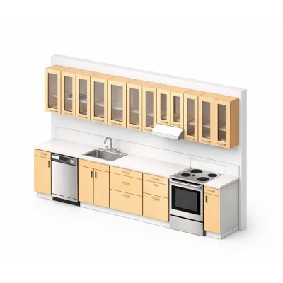 Kitchen casework with modern glass uppers