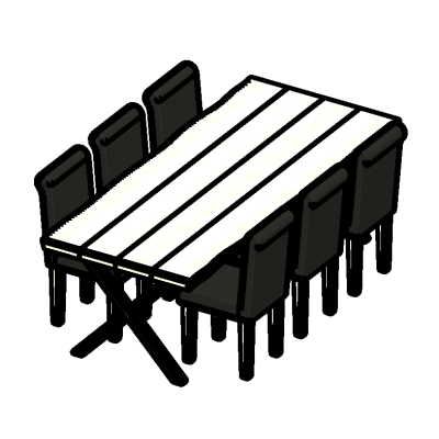 Wooden plank table with chairs