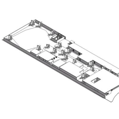 One level parochial center with green areas