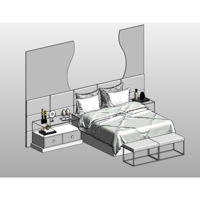 Double bed with upholstered headboard