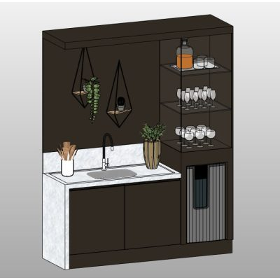 Home bar with sink and glass shelves