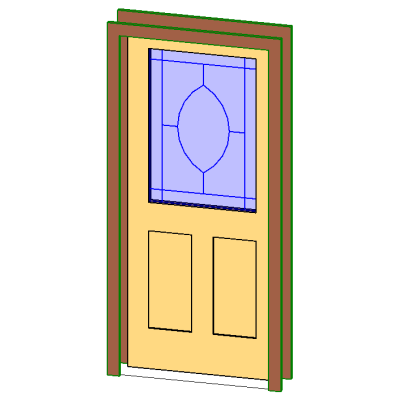 Decorative door with modern glass panel
