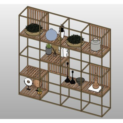 Decorative shelf unit with grid frame