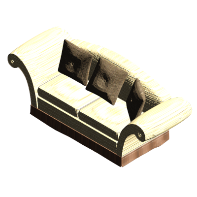 Curved arm sofa with modern cushions