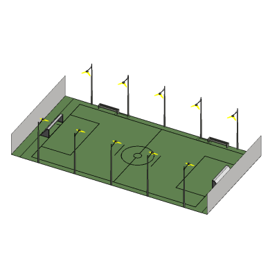 Football Field with Floodlights and Benches