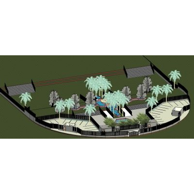 Urban Park with Fountain and Parking