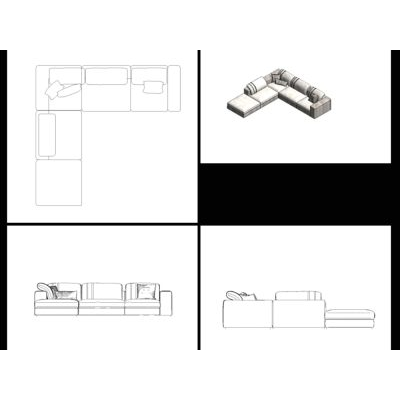 L shape sofa for revit family 2017 and above
