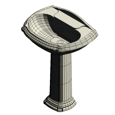 Pedestal lavatory with detailed basin