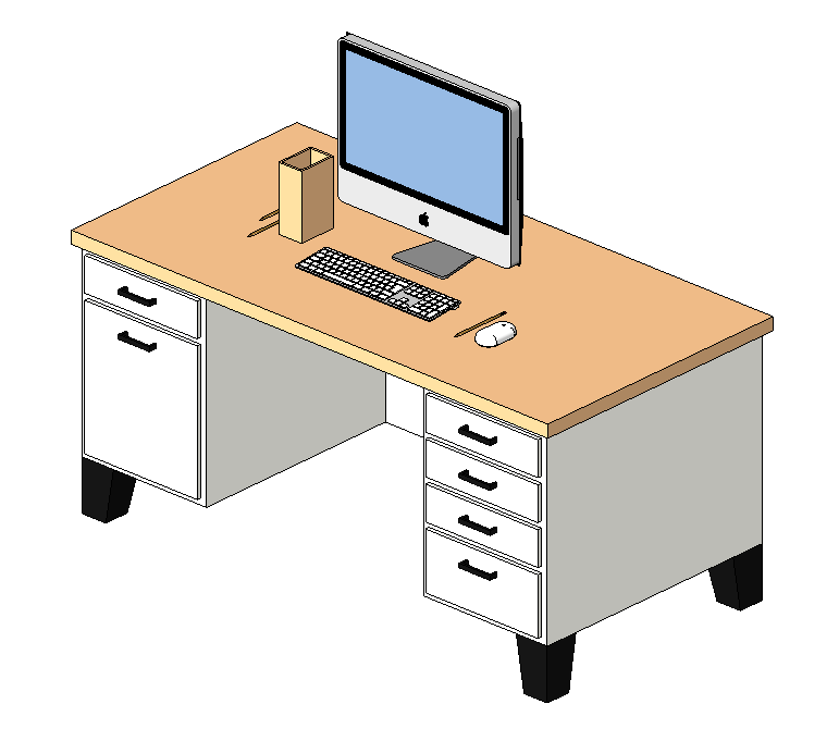 Desk w Computer Pencil Holder and Pencils 10934