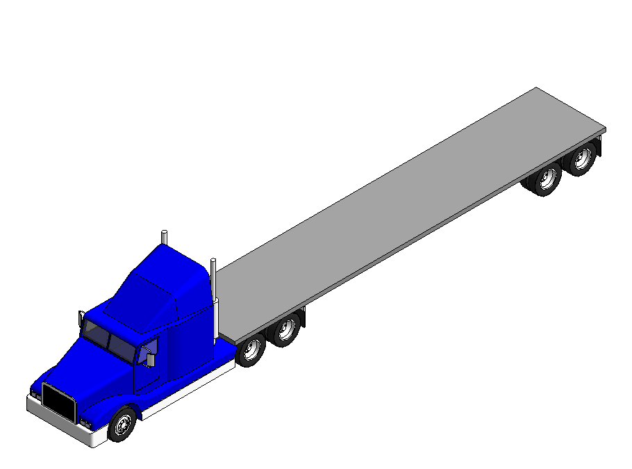 Blue truck with long trailer