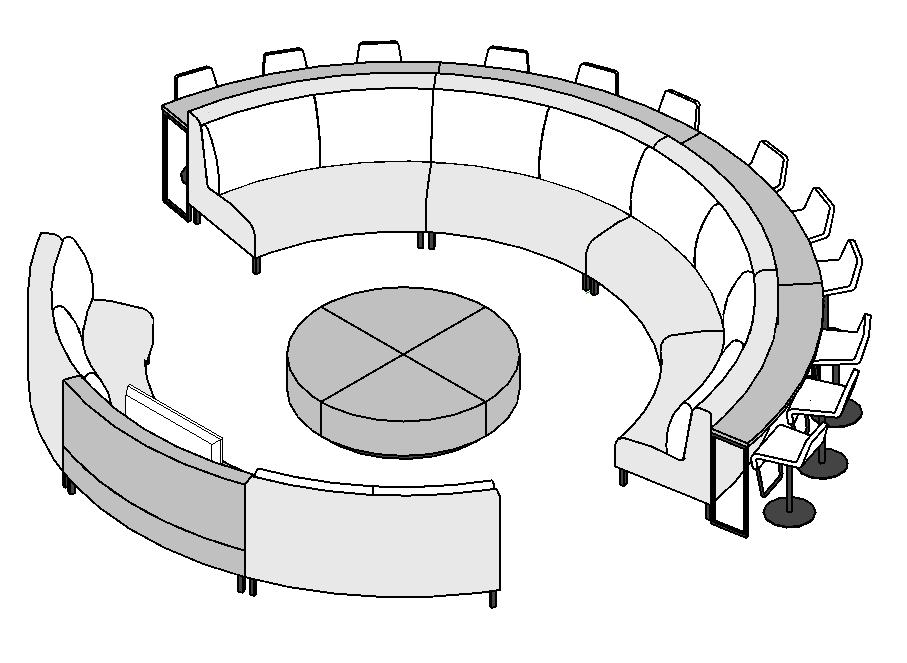 Modular Circular Sofa with Dining Table Coffee Table and Entertainment Center