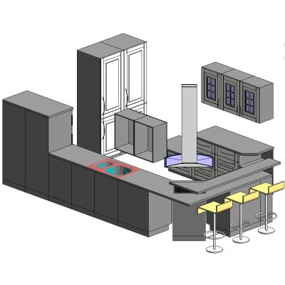 Kitchen set with modern island and stools