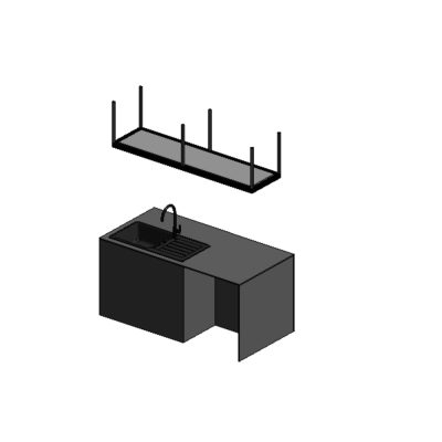 Modern Kitchen Countertop with Integrated Sink and Shelf