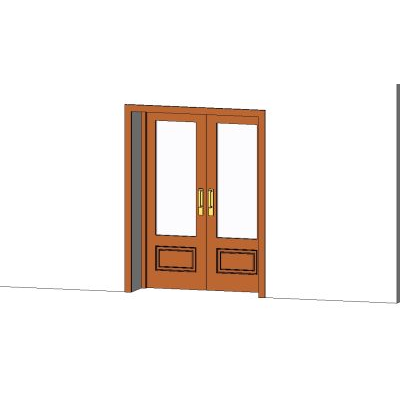 Wooden double door with modern glass panels