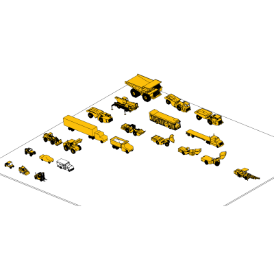 Collection of construction machinery and vehicles