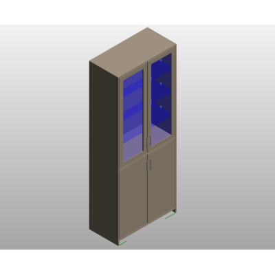 Wide display cabinet with glass doors
