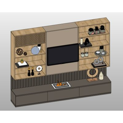Home theater wall with fireplace