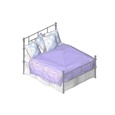 Double bed with wrought iron headboard