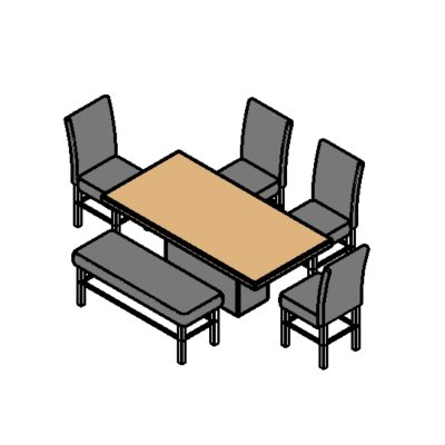 Dining room with four chairs with bench.