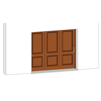 Garage door with 3 paneled leaves