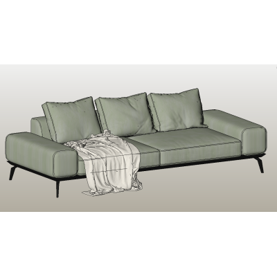 Modern 3-seat sofa with throw blanket