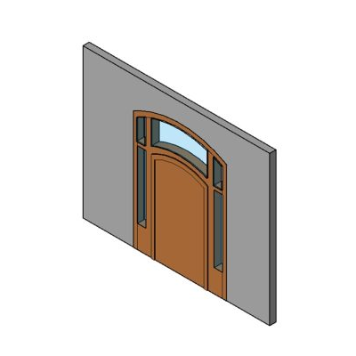 Arched door with detailed wood and iron 11 Arched door with detailed glass sidelights