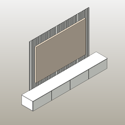 TV wall unit with ribbed panel and cabinet