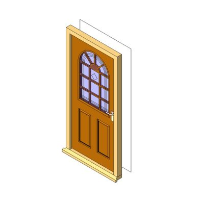 Wooden door with arched glass panel