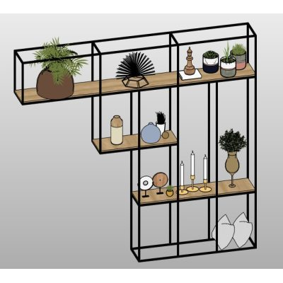 Metal frame shelf with wood boards