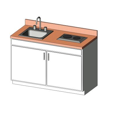 Kitchen base cabinet with sink and cooktop