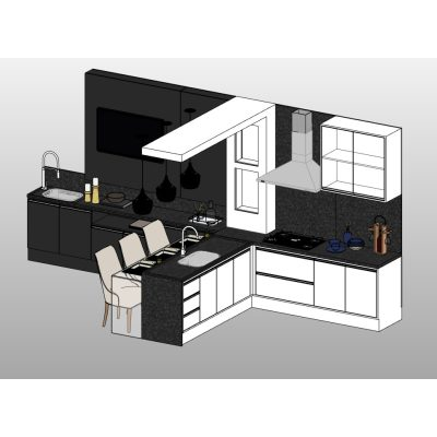 Complete kitchen with island and hood