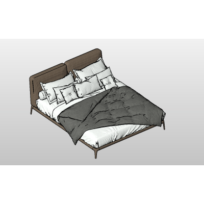 Modern Double Bed with Upholstered Headboard