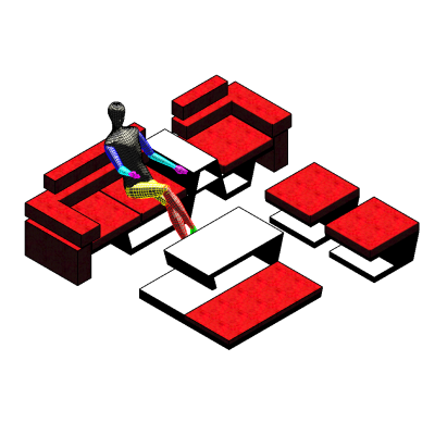 Lounge seating set with modern red upholstery