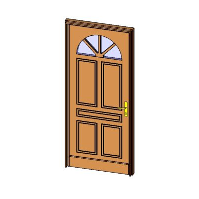 Wooden door with arched glass panel