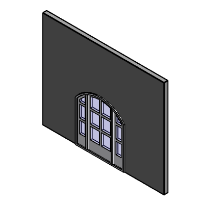 Arched glass door with modern panels