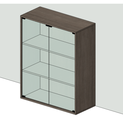 Bookcase with double sliding glass doors