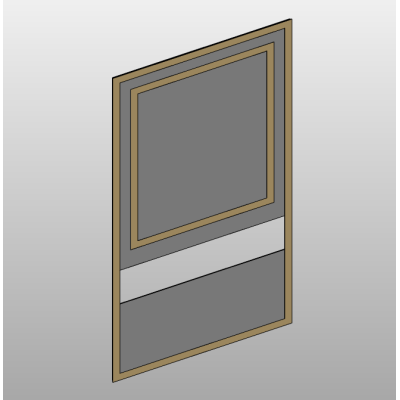 Modern door with glass panel and brass frame