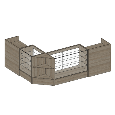 Corner retail display counter glass shelves