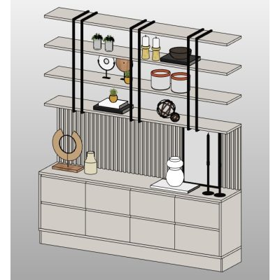Sideboard with open wall shelving