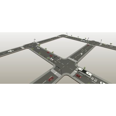 Road intersection 4-way detailed layout