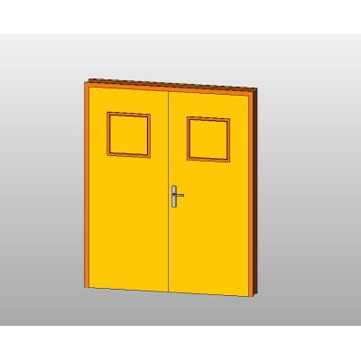 Double door with modern square windows