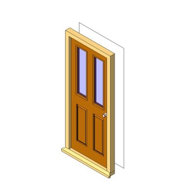Wooden entry door with glazed panels