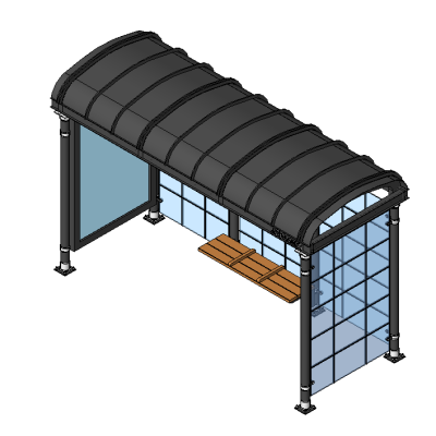 Bus shelter with modern glass panels