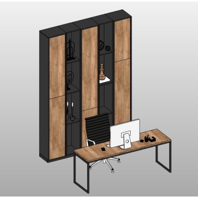 Home office desk with bookcase