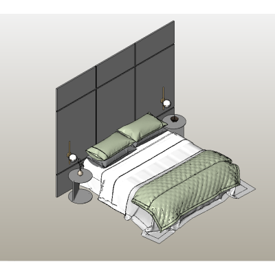 Double bed set with upholstered headboard