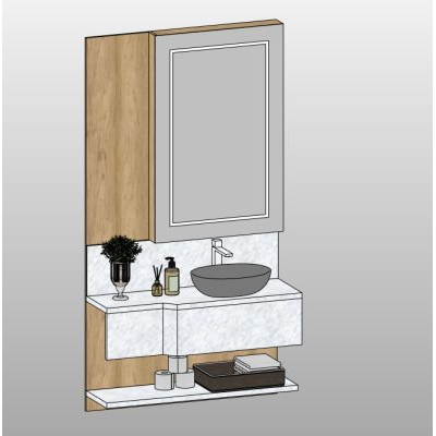 Powder room vanity with vessel sink