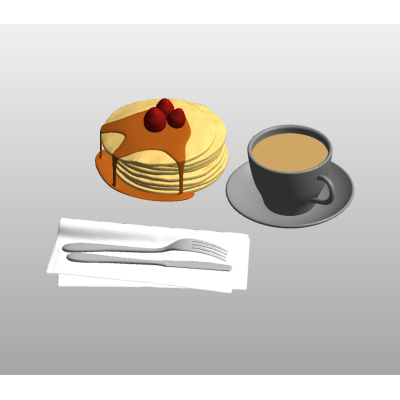 Breakfast set with pancakes and coffee